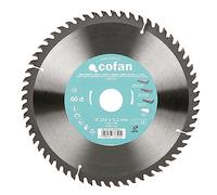 Cofan Hoja de sierra ingletadoraa | 60 dientes | Adecuado para madera dura, plástico y madera laminada | Insertos de metal duro | 250 x 30 mm | Grosor del disco: 3,2 mm