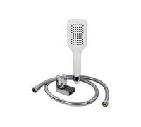 Cofan Kit de Ducha Cuadrado | 1 Función (Mango Blanco + Colgador + Flexo) | Mango Fabricado en ABS Cromado