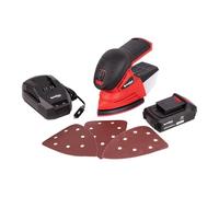 Cofan Lijadora Mouse a batería 20 V | Base de 10 x 14 cm | 11.000 rpm | Sistema de fijación por velcro | Incluye batería 2.0 Ah + cargador 2,4 A, caja de polvo + 3 hojas de lija