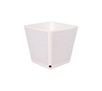 Cofan Macetero Decorativo para Interior | Maceta Cuadrada con Plato Integrado | Bola indicadora de riego | Color: Blanco o Mostaza | 3 Medidas y Capacidades (Blanco, 23,8 x 23,8 x 24 cm)