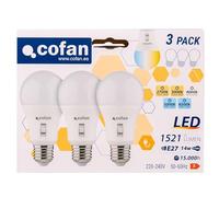 Cofan Pack de 3 bombillas LED regulables E27 A60 14 W 1521 lúmenes, 5 CCT regulables luz cálida a fría, Ahorro de energía, Apertura del haz de luz 180°
