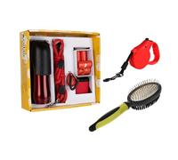 Cofan Pack de Accesorios de Paseo para Mascotas, Correa Extensible Roja de 5 m, Peine de Doble Cara