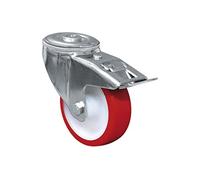 Cofan Rueda de poliuretano con agujero pasante, freno y giratoria | Con cojinete liso | Para pesos de hasta 150 kg y diámetros de 80, 100 y 125 mm