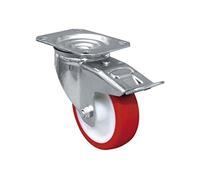 Cofan Rueda de poliuretano con freno y placa giratoria | Con cojinete liso | Para pesos de hasta 150 kg y diámetros de 80, 100 y 125 mm