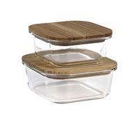 Cofan Set de 2 fiambreras cuadradas Modelo Bambú borosilicato tapa de bambú 520-800 ml