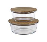Cofan Set de 2 Fiambreras Redondas de Borosilicato | Modelo Bambú | Tapa de Bambú | Capacidad 620-950 ml