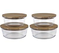 Cofan Set de 2 Fiambreras Redondas de Borosilicato | Modelo Bambú | Tapa de Bambú | Capacidad 620-950 ml (Paquete de 2)
