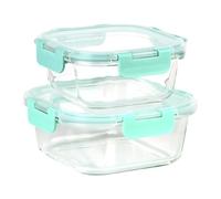Cofan Set de 2 recipientes cuadrados | gama Agatha | Vidrio borosilicato y PP alimentario | Capacidad 520 ml y 800 ml