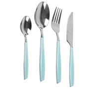 Cofan Set de 24 Cubiertos de Acero Inoxidable | Mango: Blanco, Amarillo, Azul o Rosa | 6 cucharas, 6 tenedores, 6 cuchillos, 6 cucharas de postre y 1 Cesta Organizadora (18, Azul)