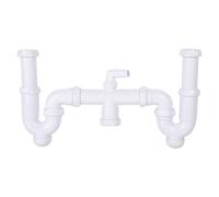 Cofan Sifón Curvo Doble Extensible para Lavabo, Con Toma Auxiliar, Salida Horizontal Ajustable Ø32-40 mm, Racores 1 1/2", Desagüe de Cocina