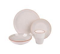 Cofan Vajilla de cerámica pintada a mano en color beige | Set de 16 piezas | Apta para lavavajillas, microondas y horno