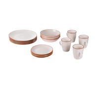 Cofan Vajilla de cerámica pintada a mano en color beige | Set de 16 piezas | Apta para lavavajillas, microondas y horno