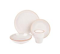 Cofan Vajilla de cerámica pintada a mano en color beige | Set de 16 piezas | Apta para lavavajillas, microondas y horno