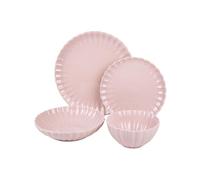 Cofan Vajilla porcelana esmaltada 16 piezas Rosa nude Relieve Apta microondas/horno/lavavajillas