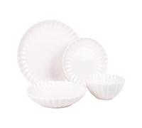 Cofan Vajilla de porcelana esmaltada | Juego de 16 piezas | Diseño en relieve | Color: blanco | Apta para lavavajillas, microondas y horno