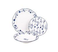 Cofan Vajilla porcelana esmaltada, 18 piezas, floral azul-blanco, apta lavavajillas/microondas/horno