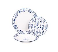 Cofan Vajilla porcelana esmaltada, 18 piezas, floral azul-blanco, apta lavavajillas/microondas/horno