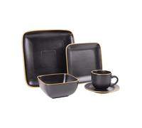 Cofan Vajilla negra de cerámica cuadrada | Juego de 20 piezas | Vajilla negra con borde vintage | Apta para lavavajillas, microondas y horno