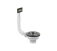 Cofan Válvula para Fregadero | Medidas: 1" 1/2 x 115 | Con Cesta Rejilla de Acero Inox. y Tornillo | 2 Modelos de Rebosadero | Fabriacada en Polipropileno