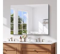 COFENY Espejo sin Marco, 100 × 75 cm Espejo Pared Rectangular de con Bordes Pulidos, Espejo de Cristal HD, Espejo baño Irrompible para Baño, Dormitorio y Salón