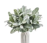 Coferset 6 tallos artificiales de orejas de cordero, plantas de hojas de salvia flocadas de 14 pulgadas para decoración del hogar de bodas, fiestas (verde flocado)
