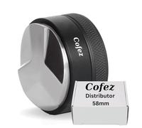 Cofez Distribuidor de café de 58 mm - Herramienta de distribución de café expreso de acero inoxidable con mango de aluminio - Accesorios barista para portafiltros cafetera - Altura regulable 3 hojas