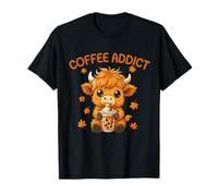 Coffee Addict Cute Highland Cow Funny Drink Coffee Cowgirl Camiseta