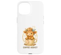 Coffee Addict Cute Highland Cow In Mug Carcasa para iPhone 15