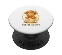 Coffee Addict Cute Highland Cow In Mug PopSockets PopGrip Adhesivo