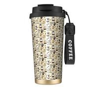 Coffee and Sweets - Botella de agua de azúcar con tapa con pajilla, acero inoxidable, boca ancha, aislada, a prueba de fugas, para mujer, color negro