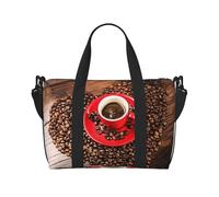 Coffee Beans & Cup - Bolsa bandolera portátil para mujer, adecuada para gimnasio, entrenamientos, viajes y viajes