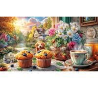 Coffee_Cake_and-Art-Supplies-on-a-Colorful-Table 1000 Piezas Puzzle Reciclado Decoración Mural Hermosa para Adultos Juego Educativo Relajación 70x50/1000pcs