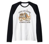 Coffee Cats & Books Una Mezcla Camiseta Manga Raglan