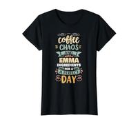 Coffee Chaos and Emma Funny Personalizado Nombre Emma Camiseta gráfica económica, Mujer, Negro, XL