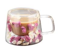 Coffee Cup - 250ml Anti-scald Double Wall Glass Coffee Mugs With Handle, Long-lasting Insulated Flower Glass Mugs, Clear Cups With Flower Design, Doube-Wall Insulated Mug For Latte, Cappuccino