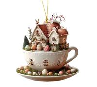 Coffee Cup House Easter Egg Ornaments - 2D Acrylic Flat Hangable Decor | Tree Decoration for Holiday Seasonal Party, Spring Home Display, Cute Collectible Accessory for Kids