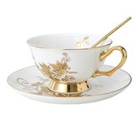Coffee Cup Small Set Ceramic British Afternoon Tea Bone China Flower European Saucer(Color-01)