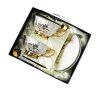 Coffee Cup Small Set Ceramic British Afternoon Tea Bone China Flower European Saucer(Color-02)