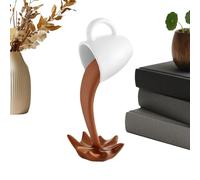 Coffee Cup Spilling Desk Decor - Resin Keepsake Ornament, Table Figurine Statue, Hand Painted Realistic Finish, Anti Scratch Felt Bottom Pads | Perfect for Bookshelf Bedside Nightstand Display