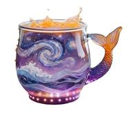Coffee Cup - Tumbler Cup with Handle on Top | Borosilicate Glass Mermaid Design for Home Dorm Camping Hotel Apartment | Tea Chocolate Milk Beer Inspired Decorative Drinkware