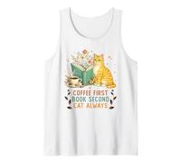 Coffee First Book Second Cat Always Reading Library Cat Love Camiseta sin Mangas