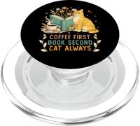 Coffee First Book Second Cat Always Reading Library Cat Love PopSockets PopGrip para MagSafe