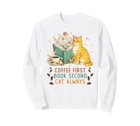 Coffee First Book Second Cat Always Reading Library Cat Love Sudadera