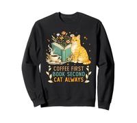 Coffee First Book Second Cat Always Reading Library Cat Love Sudadera