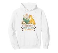 Coffee First Book Second Cat Always Reading Library Cat Love Sudadera con Capucha