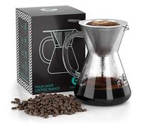 Coffee Gator - Cafetera con boquilla de borosilicato de 414 ml con filtro reutilizable de acero inoxidable, infusor de café por goteo, jarra, 400 ml, transparente