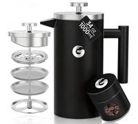 Coffee Gator Cafetera Prensa francesa con mini jarra, cafetera de doble pared aislada con filtro de acero inoxidable, juego de té para preparar té frío y caliente, 1 litro (4-8 tazas)