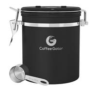 Coffee Gator Contenedor de café de acero inoxidable con rastreador de fechas, válvula de liberación de CO2 y cuchara medidora, tamaño mediano, negro