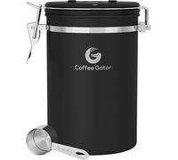 Coffee Gator Recipiente de acero inoxidable para almacenar café 1900 mL, con rastreador de fechas y cuchara medidora, adecuado para almacenar café en polvo, granos de café, hojas de té y azúcar