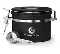Coffee Gator Recipiente de acero inoxidable para almacenar café 900 mL, con rastreador de fechas y cuchara medidora, adecuado para almacenar café en polvo, granos de café, hojas de té y azúcar